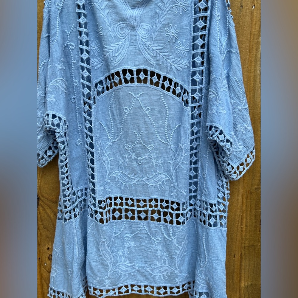 Ultra Pink Blue Crochet Kimono with Floral Embroidery Women’s Blue - Picture 5 of 8